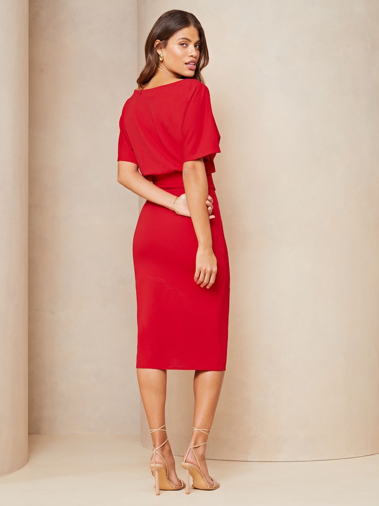Lipsy Red Kimono Belted Midi Dress - Image 2 of 4 Lipsy Red Kimono Belted Midi Dress - Image 2 of 4