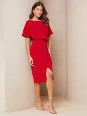 Lipsy Red Kimono Belted Midi Dress - Image 3 of 4
