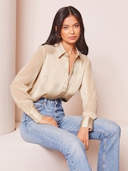 Lipsy Gold Satin Sleeve Button Through Shirt - Image 1 of 4