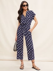 Friends Like These Blue Culotte Jumpsuit With Tie Belt - Image 1 of 4