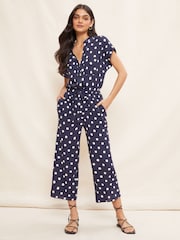 Friends Like These Blue Culotte Jumpsuit With Tie Belt - Image 3 of 4