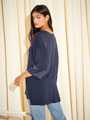 Friends Like These Blue Soft Jersey Long Sleeve Satin Trim Tunic Top - Image 2 of 8