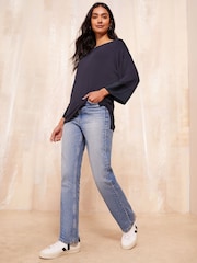 Friends Like These Blue Soft Jersey Long Sleeve Satin Trim Tunic Top - Image 4 of 8