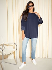 Friends Like These Blue Soft Jersey Long Sleeve Satin Trim Tunic Top - Image 7 of 8