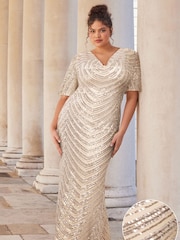 Lipsy Gold Sequin Cowl Neck Reversible Bridesmaid Dress - Image 1 of 4