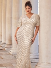 Lipsy Gold Sequin Cowl Neck Reversible Bridesmaid Dress - Image 2 of 4