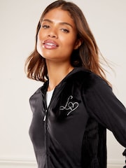 Lipsy Black Embroidered Patch Velour Zip-Up Hoodie - Image 2 of 4