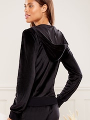 Lipsy Black Embroidered Patch Velour Zip-Up Hoodie - Image 3 of 4
