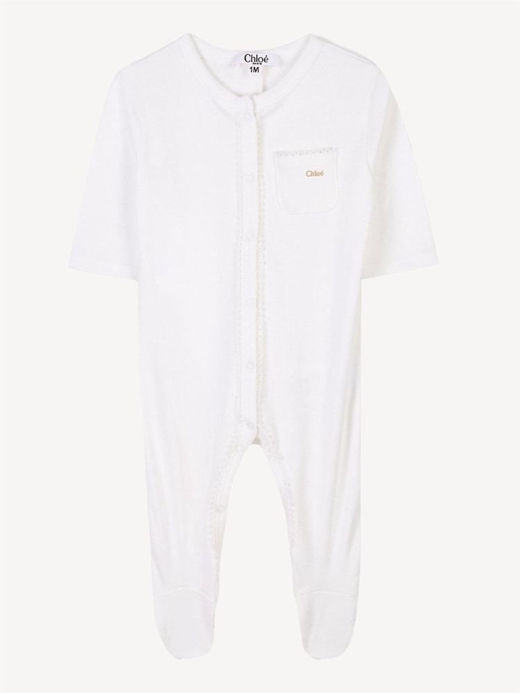 Chloé Baby Logo White Sleepsuit and Hat Set With Giftbox - Image 1 of 5