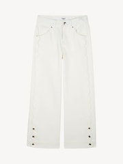 Chloé Wide Leg White Denim Jeans With Scallop Detail and Logo Pocket - Image 1 of 3