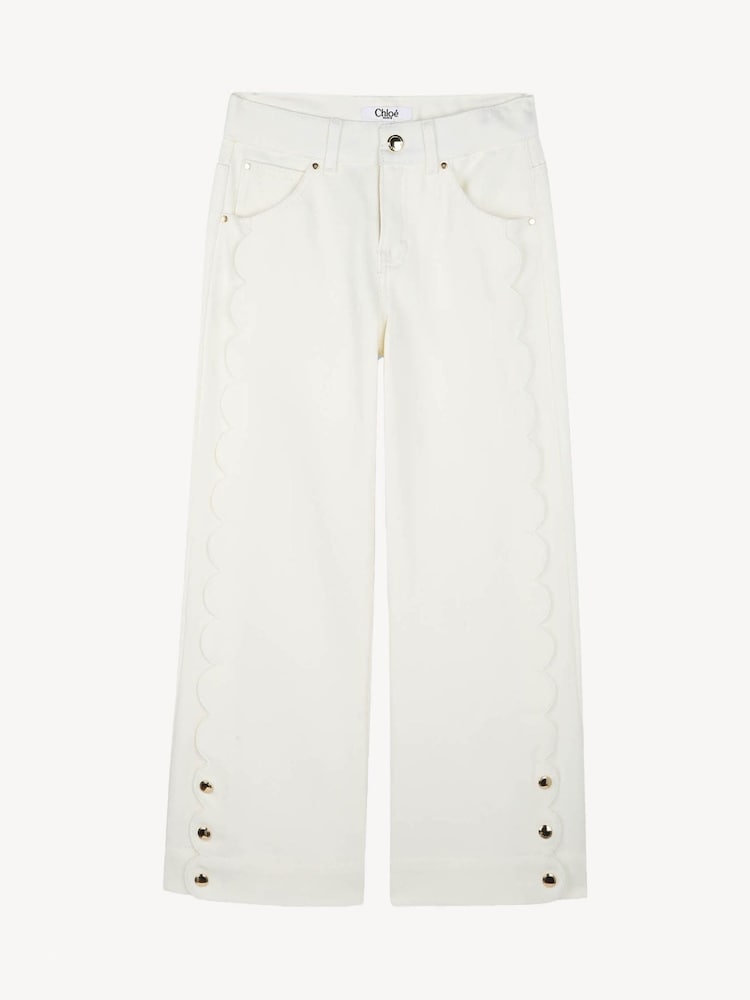 Chloé Wide Leg White Denim Jeans With Scallop Detail and Logo Pocket - صورة 1 من 3 Chloé Wide Leg White Denim Jeans With Scallop Detail and Logo Pocket - صورة 1 من 3