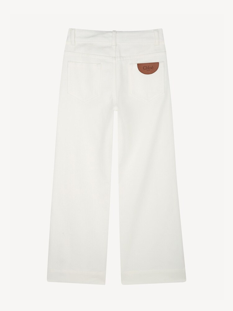 Chloé Wide Leg White Denim Jeans With Scallop Detail and Logo Pocket - Image 2 of 3