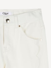 Chloé Wide Leg White Denim Jeans With Scallop Detail and Logo Pocket - Image 3 of 3