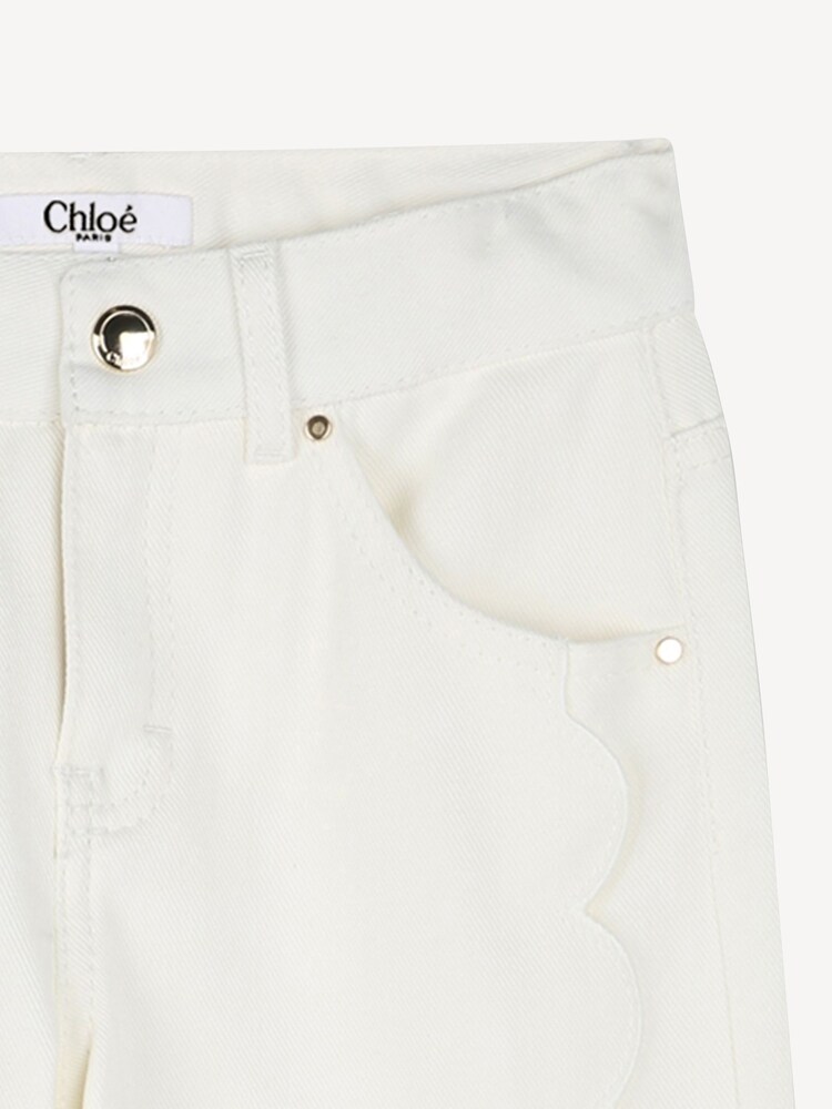 Chloé Wide Leg White Denim Jeans With Scallop Detail and Logo Pocket - Image 3 of 3