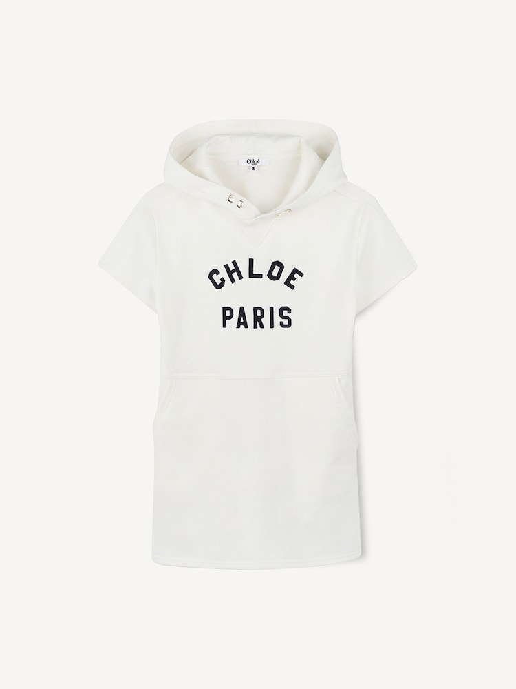 Chloé Paris Logo Short Sleeve White Hoodie Dress - Image 1 of 4