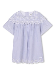 Chloé Baby Blue Pinstripe Dress With Scalloping and Broderie Detail - Image 1 of 2