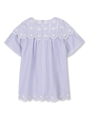 Chloé Baby Blue Pinstripe Dress With Scalloping and Broderie Detail - Image 2 of 2