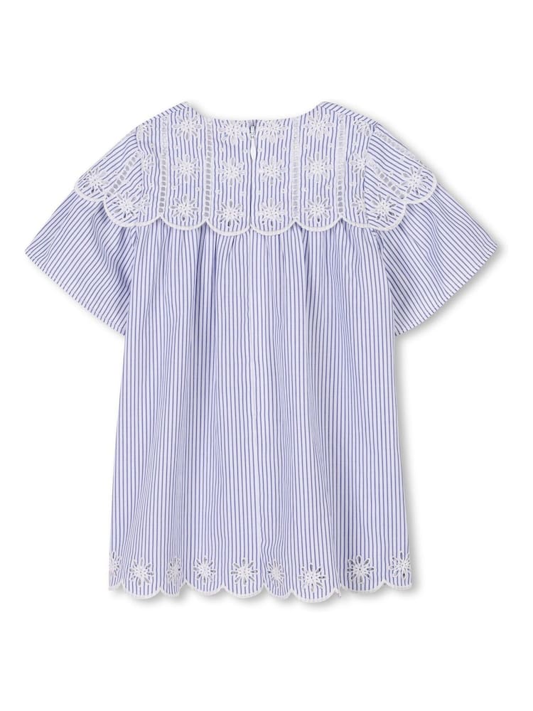 Chloé Baby Blue Pinstripe Dress With Scalloping and Broderie Detail - Image 2 of 2