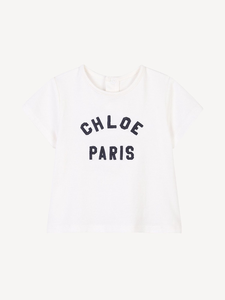 Chloé Baby Short Sleeve Paris Logo White T-Shirt - Image 1 of 2