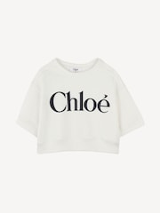 Chloé Cropped Short Sleeve Logo White Sweatshirt - Image 1 of 3