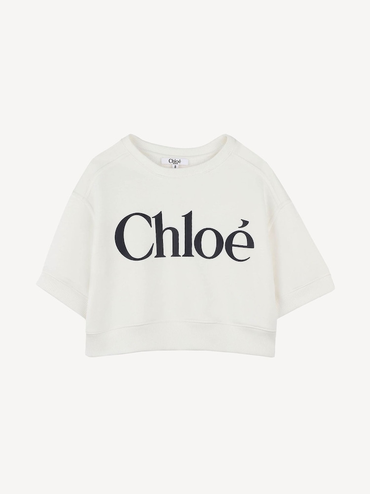 Chloé Cropped Short Sleeve Logo White Sweatshirt - Image 1 of 3