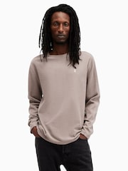 AllSaints Brown Rowe Long Sleeves Contrast 100% Organic Cotton T-Shirt - Image 1 of 6