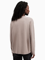 AllSaints Brown Rowe Long Sleeves Contrast 100% Organic Cotton T-Shirt - Image 2 of 6