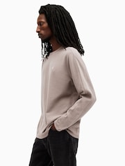 AllSaints Brown Rowe Long Sleeves Contrast 100% Organic Cotton T-Shirt - Image 3 of 6