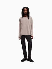 AllSaints Brown Rowe Long Sleeves Contrast 100% Organic Cotton T-Shirt - Image 4 of 6