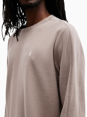 AllSaints Brown Rowe Long Sleeves Contrast 100% Organic Cotton T-Shirt - Image 5 of 6