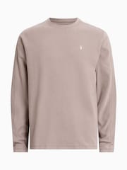AllSaints Brown Rowe Long Sleeves Contrast 100% Organic Cotton T-Shirt - Image 6 of 6