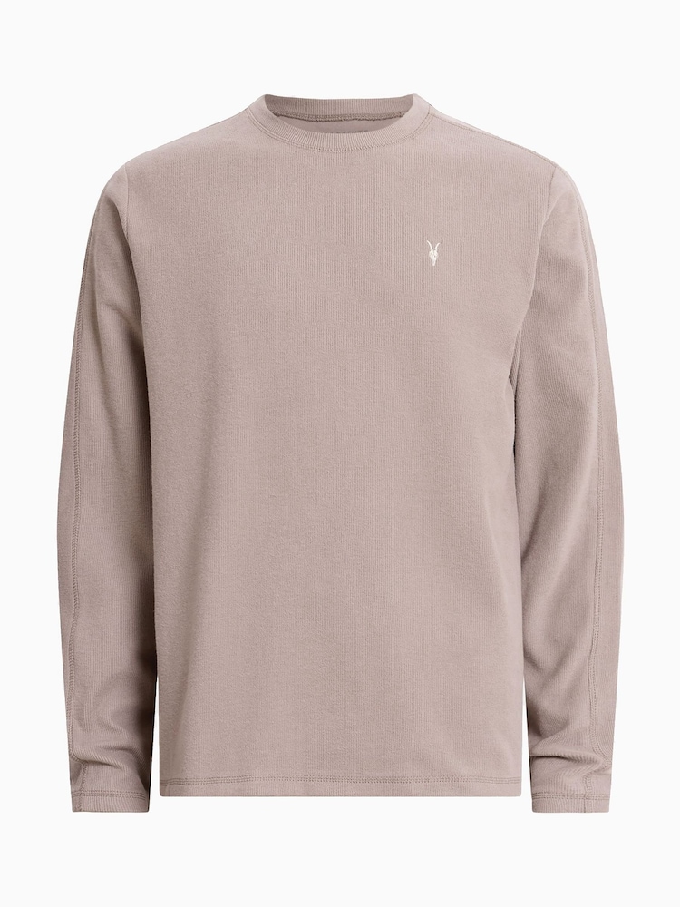 AllSaints Brown Rowe Long Sleeves Contrast 100% Organic Cotton T-Shirt - Image 6 of 6