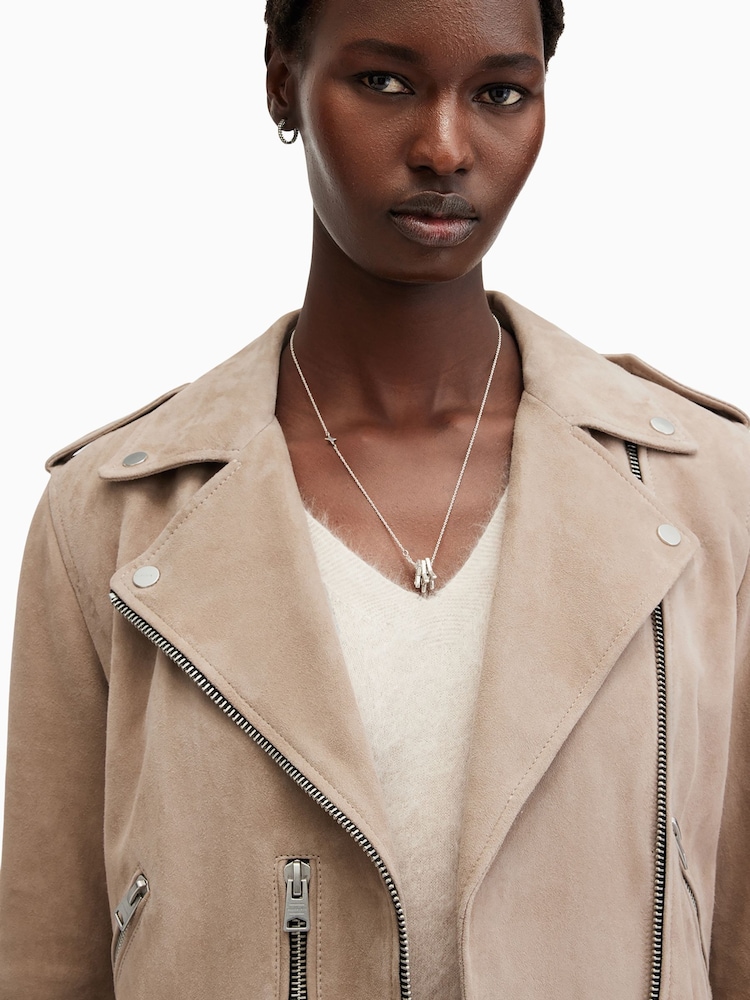 AllSaints Grey Suede Balfern Biker Jacket - Image 2 of 7