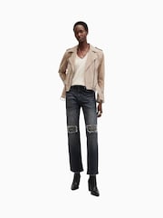 AllSaints Grey Suede Balfern Biker Jacket - Image 3 of 7
