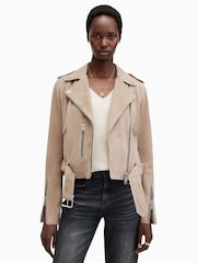 AllSaints Grey Suede Balfern Biker Jacket - Image 4 of 7