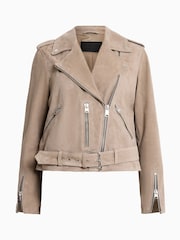 AllSaints Grey Suede Balfern Biker Jacket - Image 7 of 7