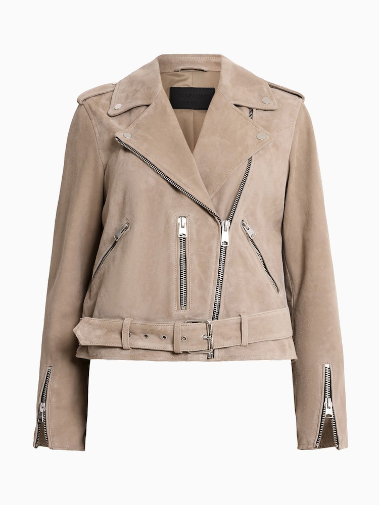 AllSaints Grey Suede Balfern Biker Jacket - Image 7 of 7