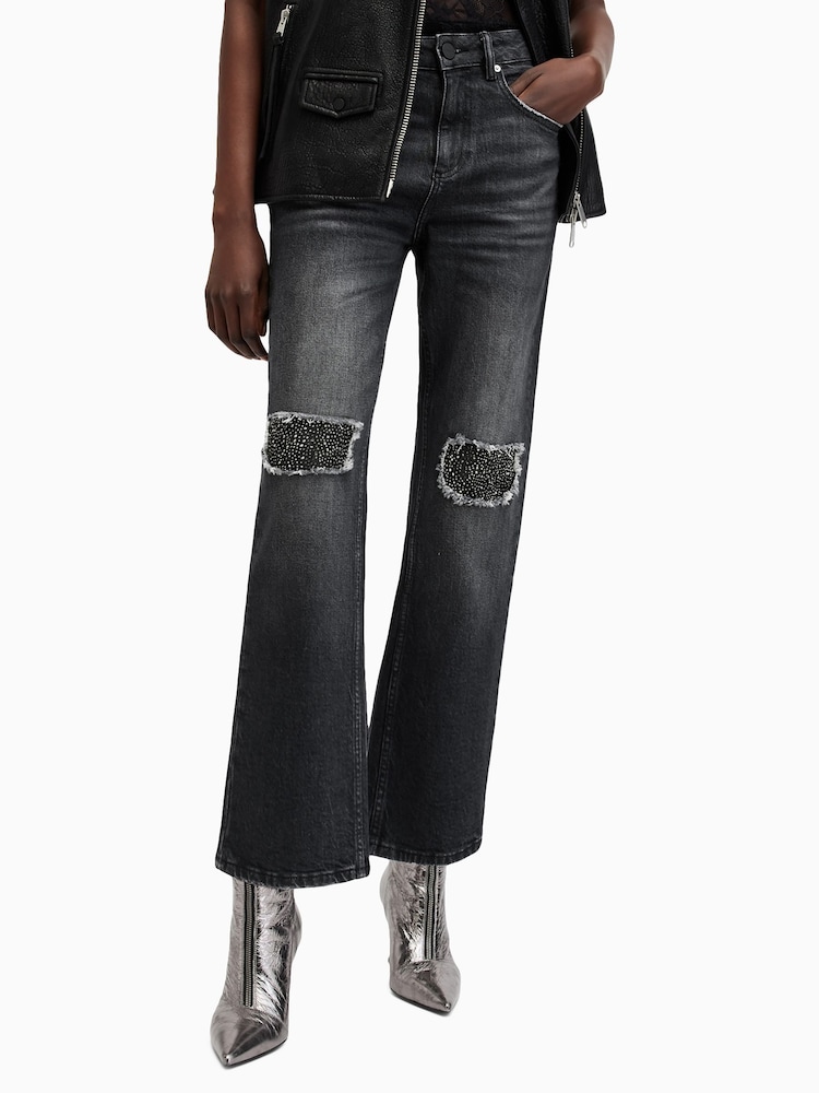 AllSaints Black Ida Cropped Embroidered Jeans - Image 2 of 8 AllSaints Black Ida Cropped Embroidered Jeans - Image 2 of 8