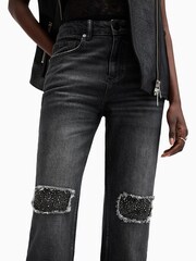 AllSaints Black Ida Cropped Embroidered Jeans - Image 4 of 8