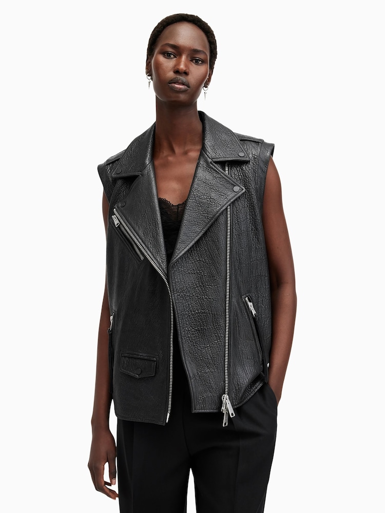 AllSaints Black Billie NZ Gilet - Image 1 of 9