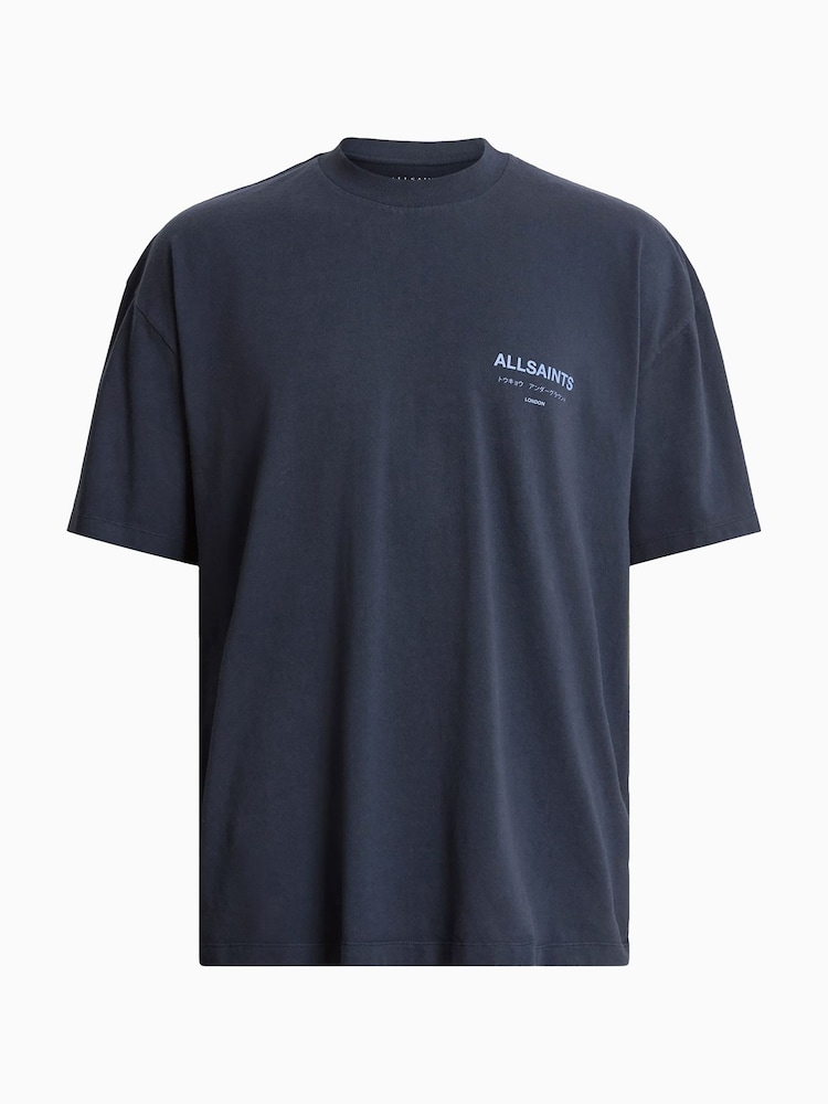 AllSaints Blue Underground Short Sleeve 100% Cotton Crew T-Shirt - Image 6 of 6