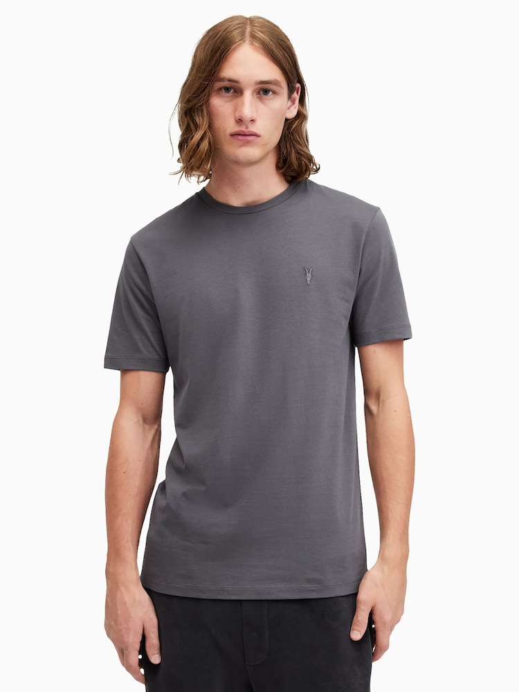 AllSaints Grey Brace Short Sleeves Crew T-Shirt - Image 1 of 5