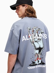 AllSaints Blue Undergang Short Sleeves Crew T-Shirt - Image 8 of 9