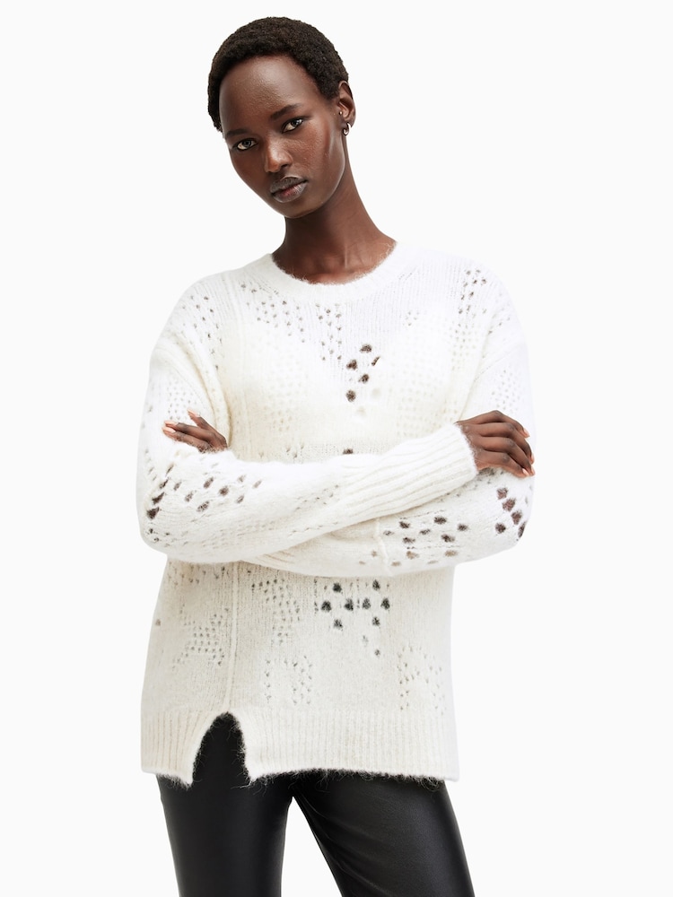 AllSaints White Winnie Jumper - Image 1 of 8 AllSaints White Winnie Jumper - Image 1 of 8