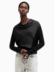 AllSaints Black Myra Cowl Jumper - Image 1 of 7