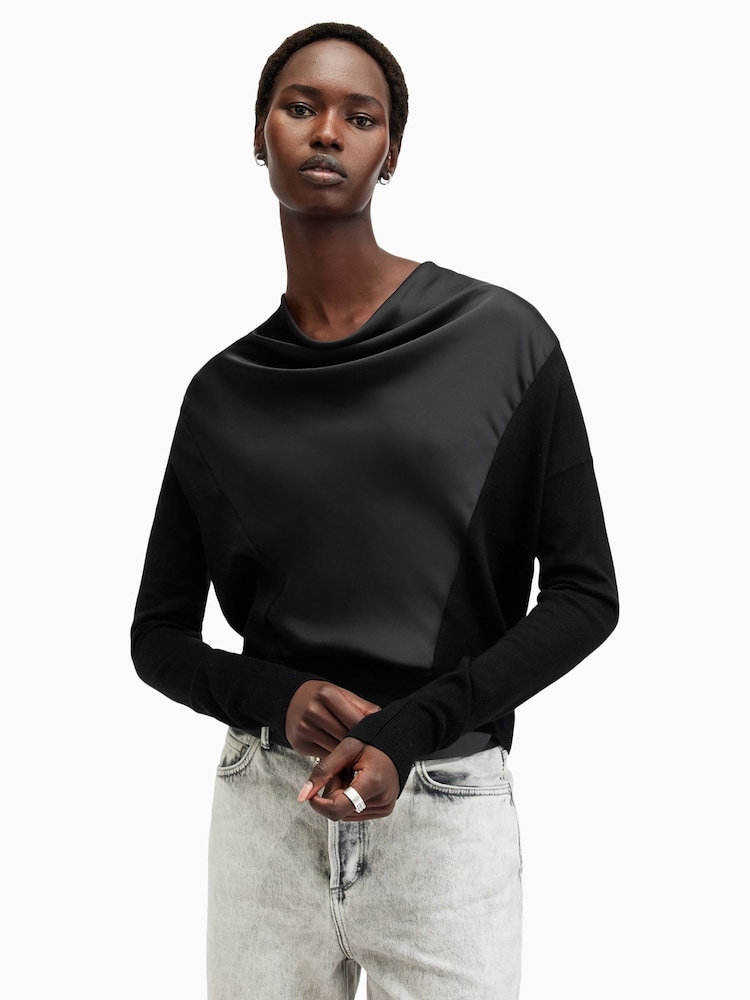 AllSaints Black Myra Cowl Jumper - Image 1 of 7 AllSaints Black Myra Cowl Jumper - Image 1 of 7
