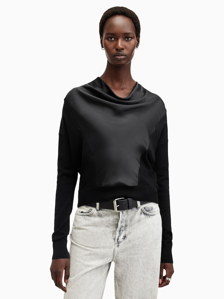 AllSaints Black Myra Cowl Jumper - Image 4 of 7