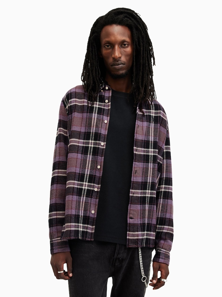 AllSaints Purple Buzzard Long Sleeves 100% Organic Cotton Shirt - Image 1 of 6