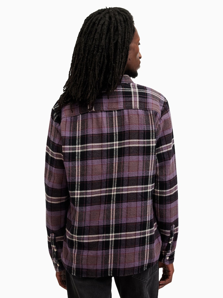 AllSaints Purple Buzzard Long Sleeves 100% Organic Cotton Shirt - Image 2 of 6