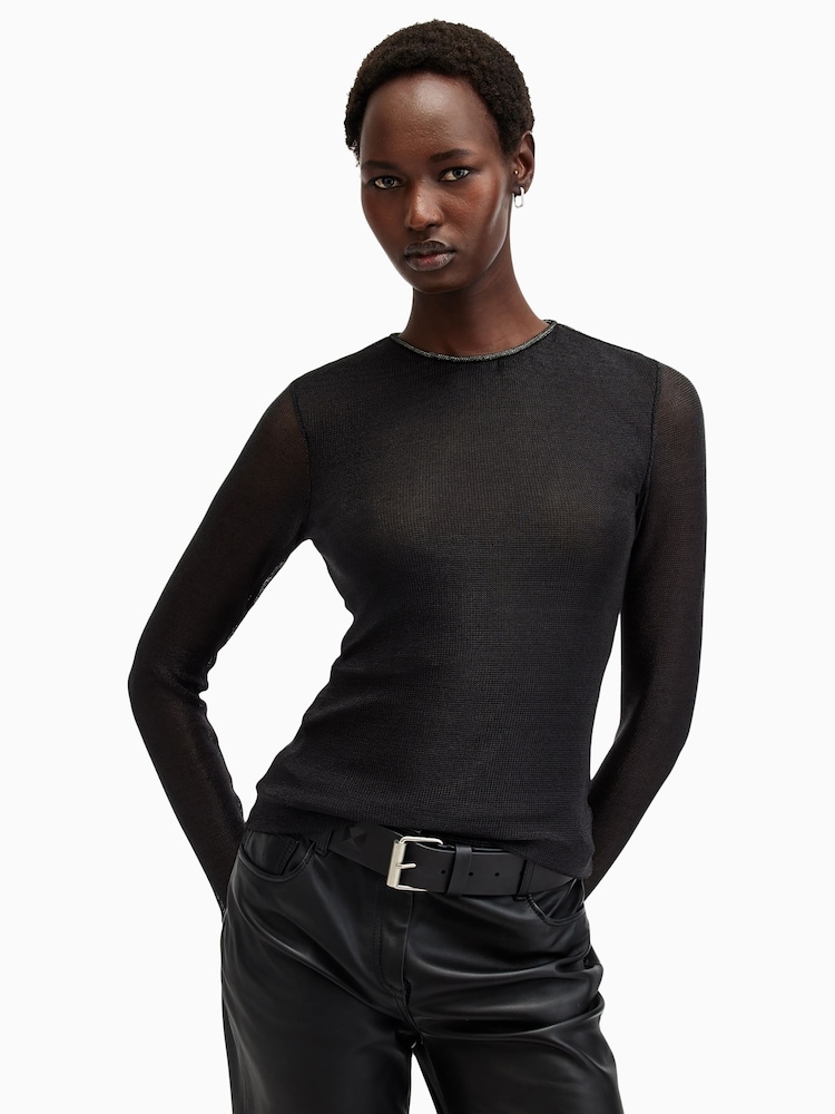 AllSaints Black Nora Sparkle Top - Image 1 of 6